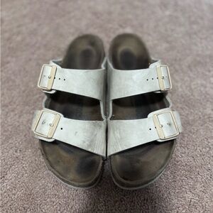 White Birkenstock Buckle Sandals